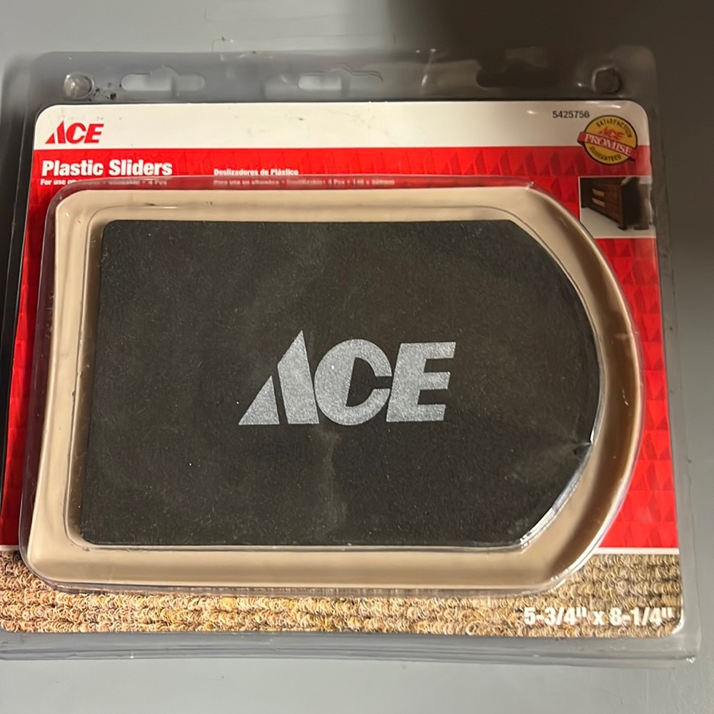 plastic furniture sliders 
Ace, hardware, plastic sliders for use on carpet
